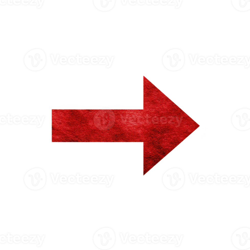 A bold red arrow pointing to right on transparent background, symbolizing direction or movement. arrow is textured, adding dynamic and eye catching element to design png