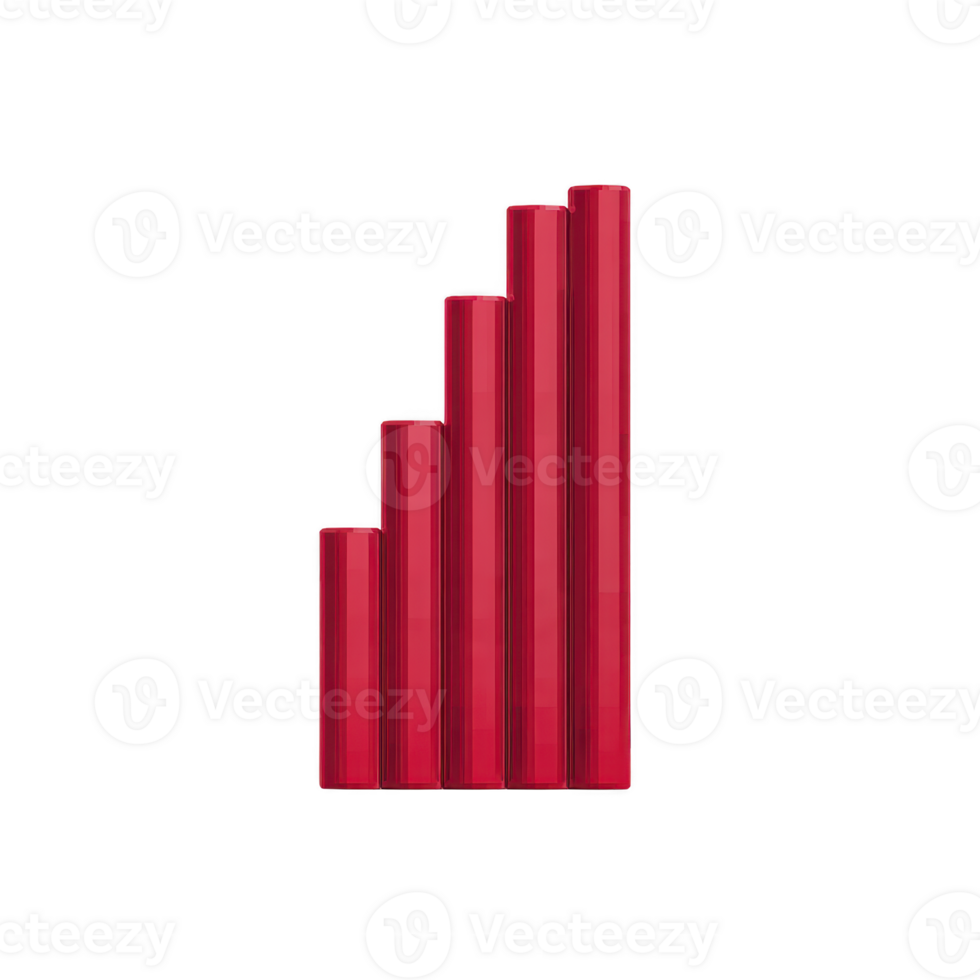 A red, vertical bar graph with five ascending bars represents growth or progress. bars are evenly spaced and increase in height from left to right, symbolizing positive trends or data analysis png