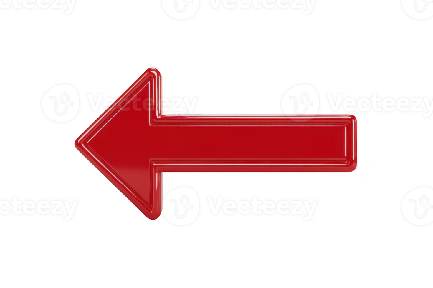 A shiny red arrow pointing left on transparent background, symbolizing direction or navigation. glossy finish adds modern touch, making it suitable for digital interfaces or graphic design png