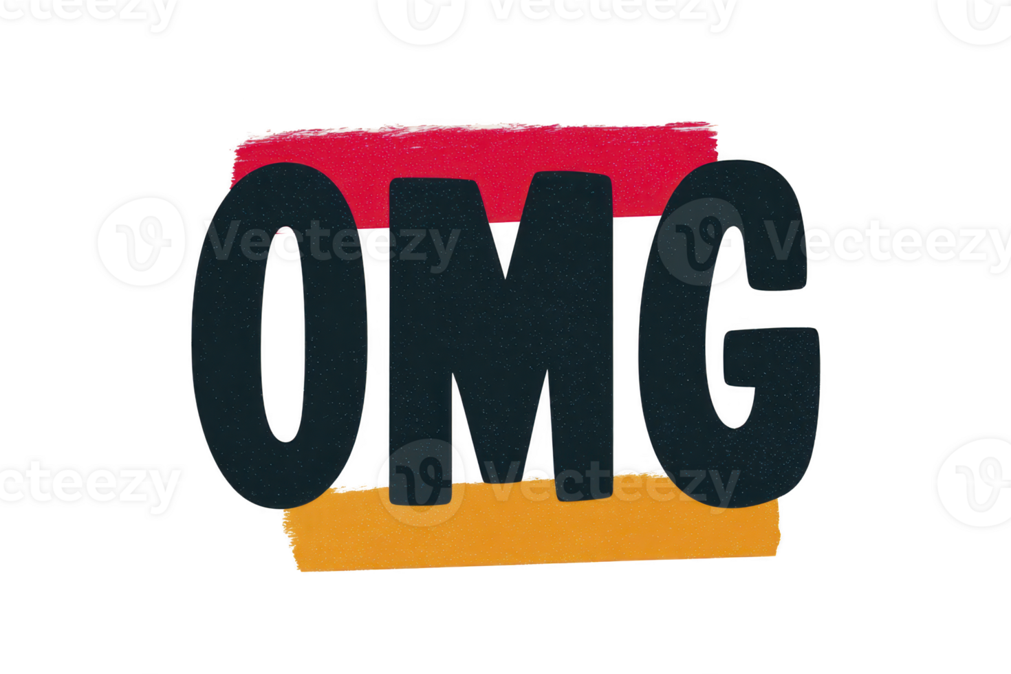 A bold black letters spell omg over vibrant red and orange brushstrokes, creating striking and expressive design png