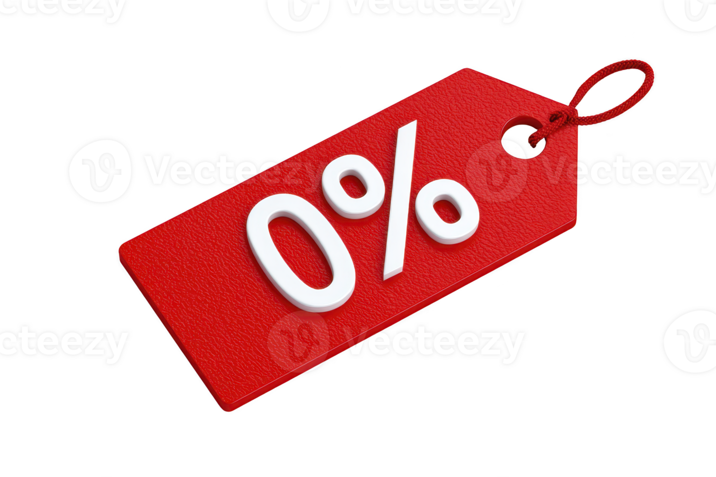 A red discount tag with 0 percent symbol. indicating sale or promotion. tag is textured and has loop for attachment. conveying sense of urgency and excitement for potential savings png