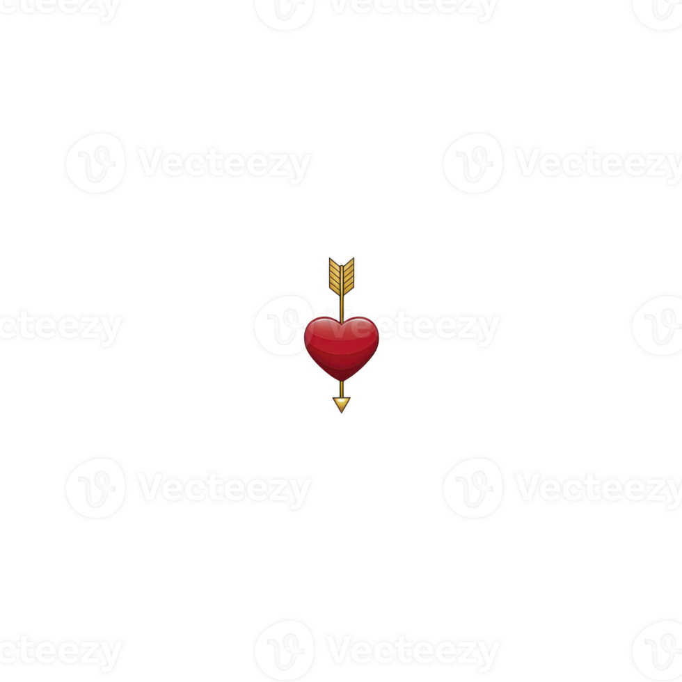 A red heart pierced by golden arrow symbolizes love and romance, often associated with valentine day. heart is centered on transparency background, conveying sense of affection and passion png