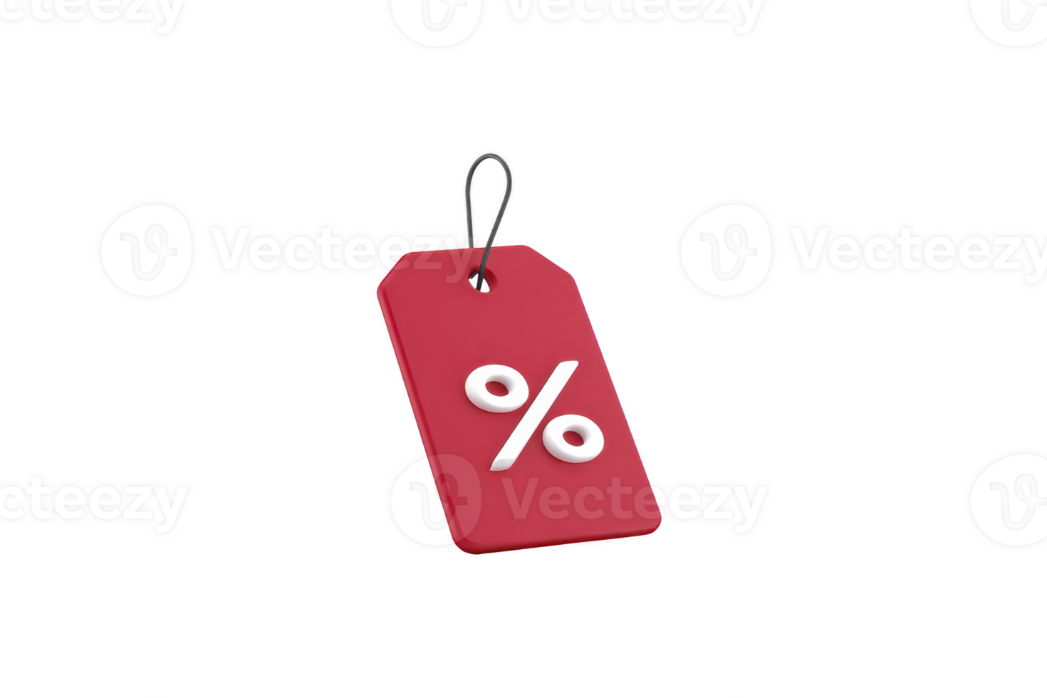 A red discount tag with white percentage symbol hangs by black string, symbolizing sales and promotions. simple design conveys sense of savings and deals png