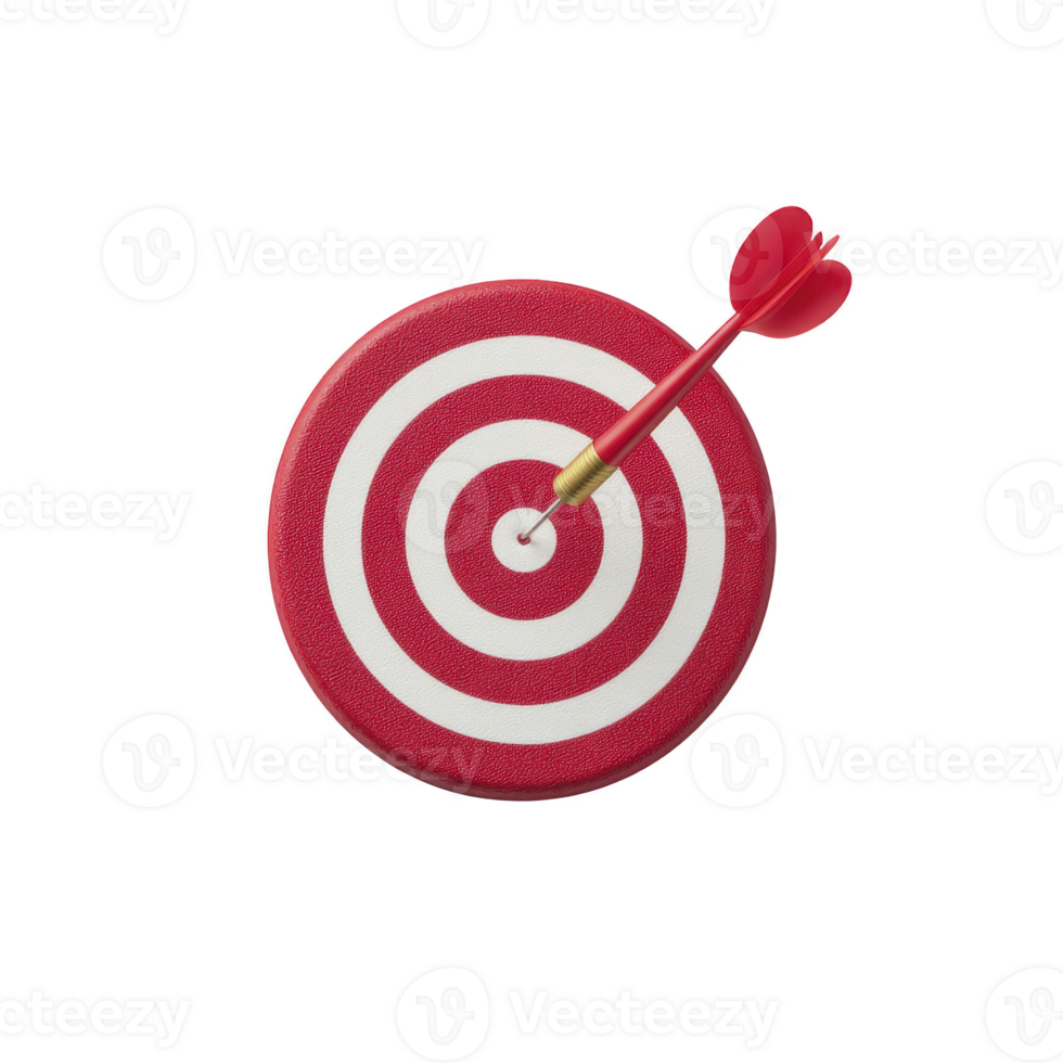 A red and white dartboard with single red dart hitting bullseye, symbolizing precision and success. image conveys sense of achievement and focus png