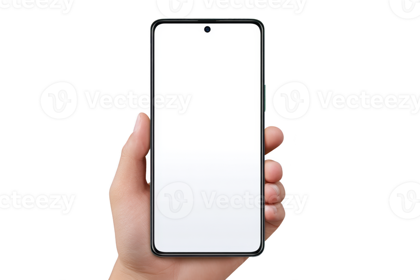A hand holding modern smartphone with blank screen, ready for customization or app display. phone has sleek design and is isolated on transparency background png