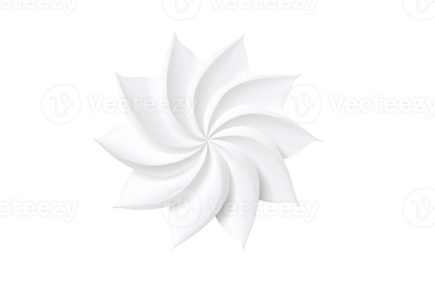A white, abstract flower like design with layered, curved petals creates sense of elegance and simplicity against transparency background png