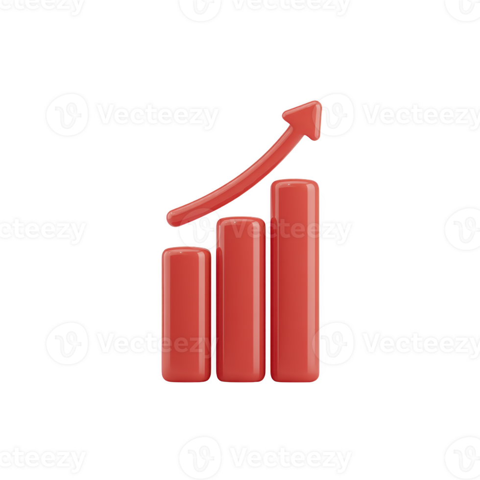 A red 3d bar chart with upward arrow symbolizes growth and success, often used in business and finance contexts to represent positive trends and increasing performance png