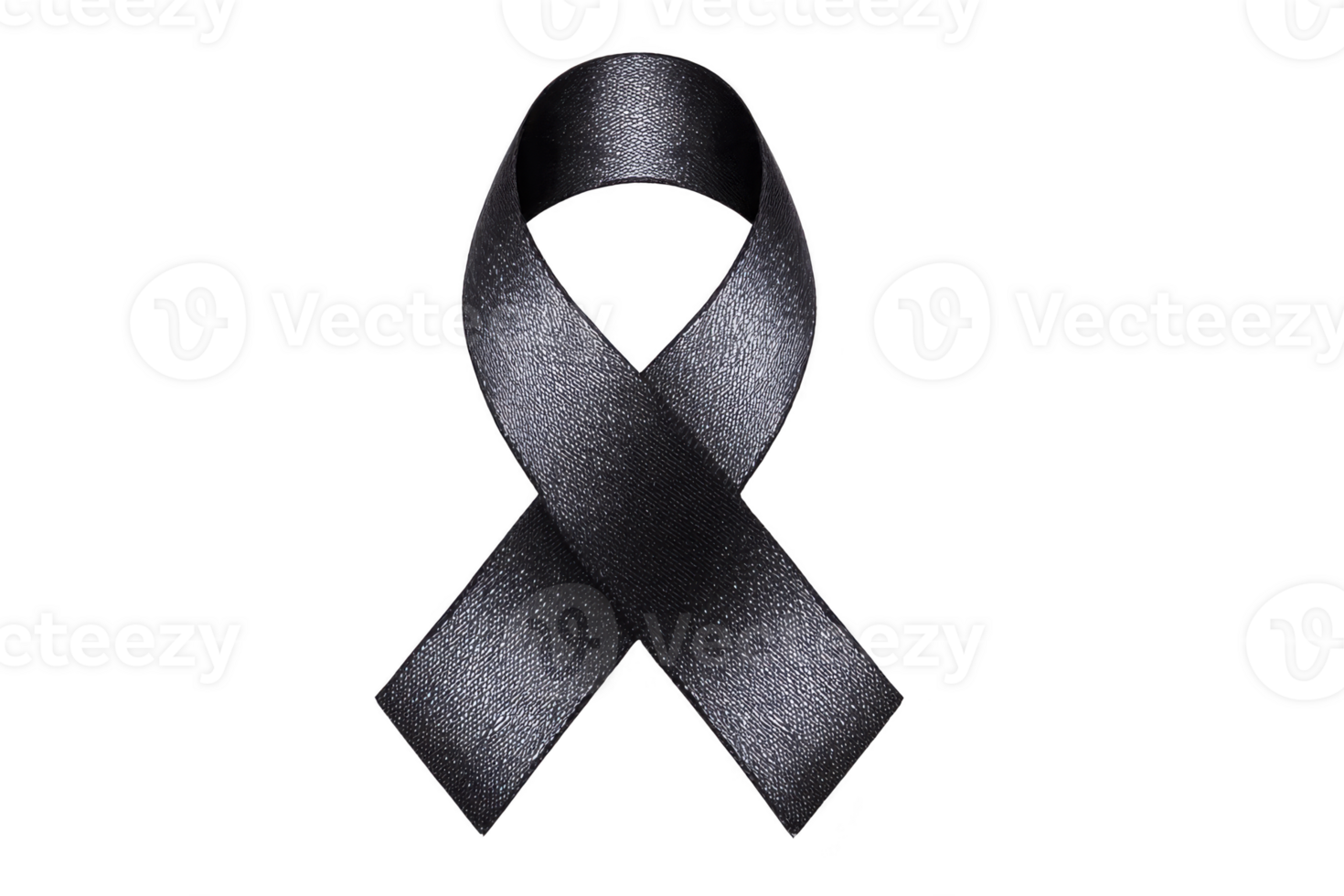 A black ribbon symbolizing mourning, remembrance, or awareness, often used in memorials or support causes. ribbon is looped and isolated on transparency background png