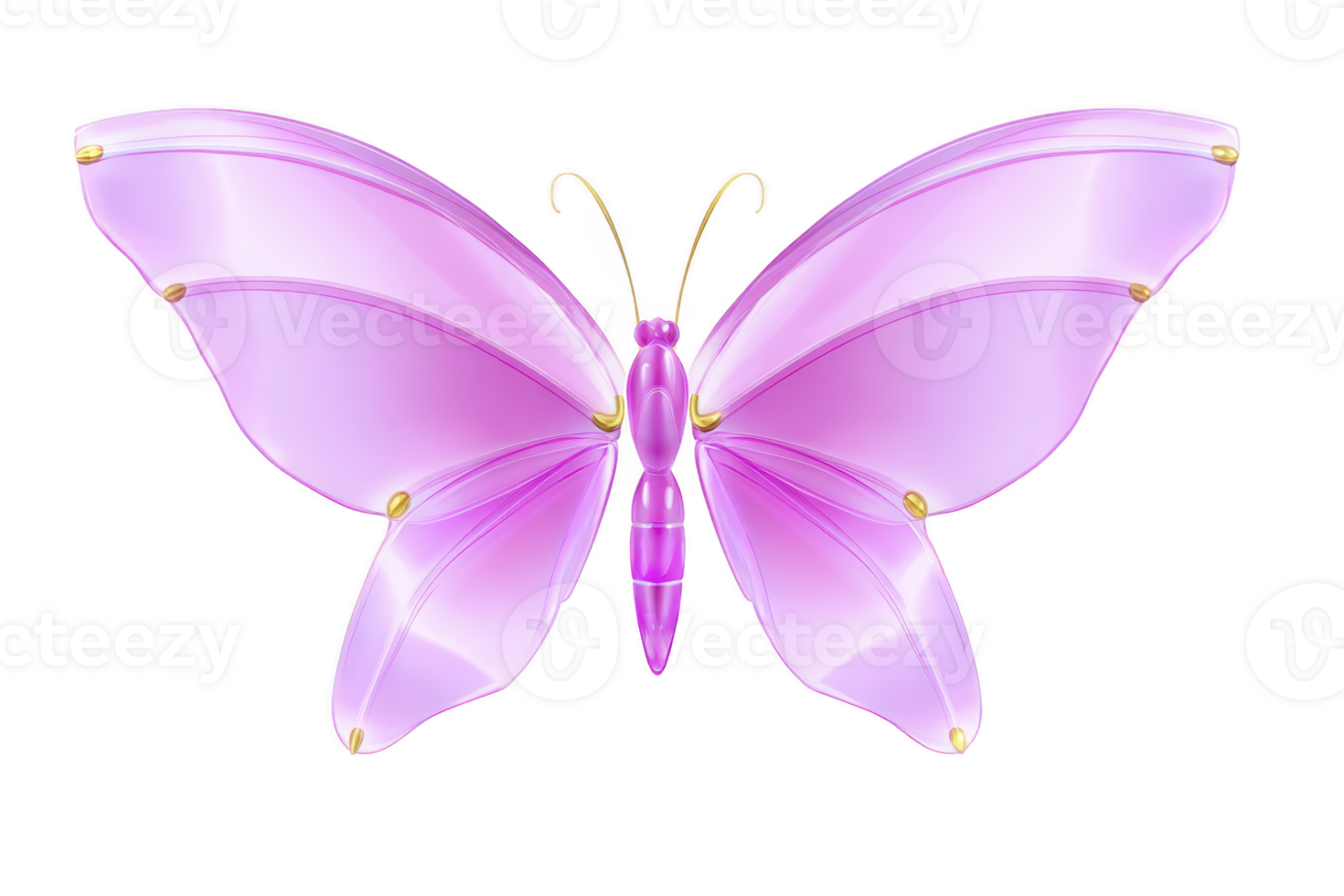 A vibrant pink butterfly with delicate, translucent wings and golden accents, showcasing elegance and beauty in nature. butterfly symmetrical design and soft hues create sense of tranquility png