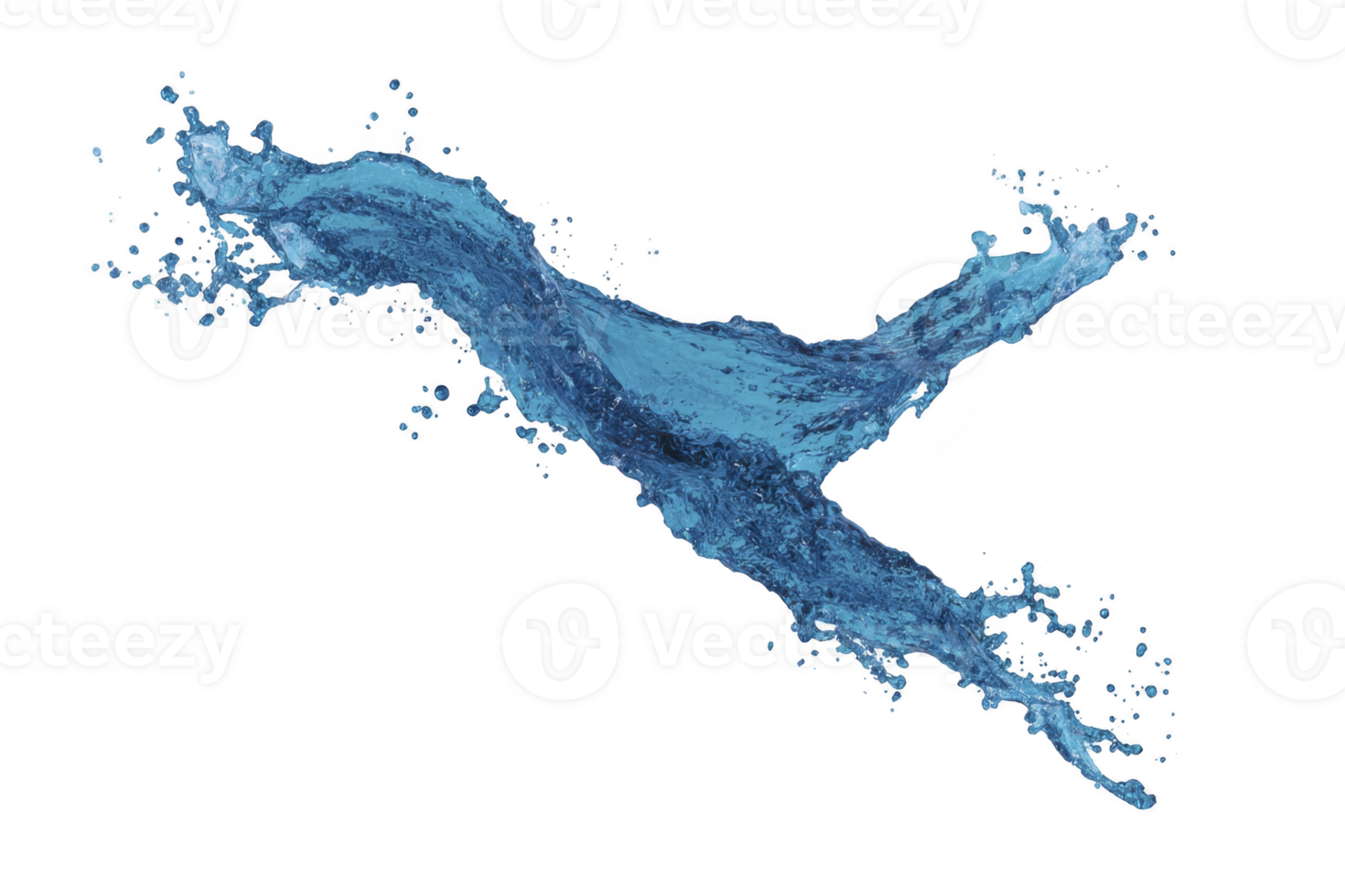 A dynamic splash of blue water captured mid air, showcasing fluid motion and energy. water appears vibrant and lively, with droplets scattered around, creating sense of movement png