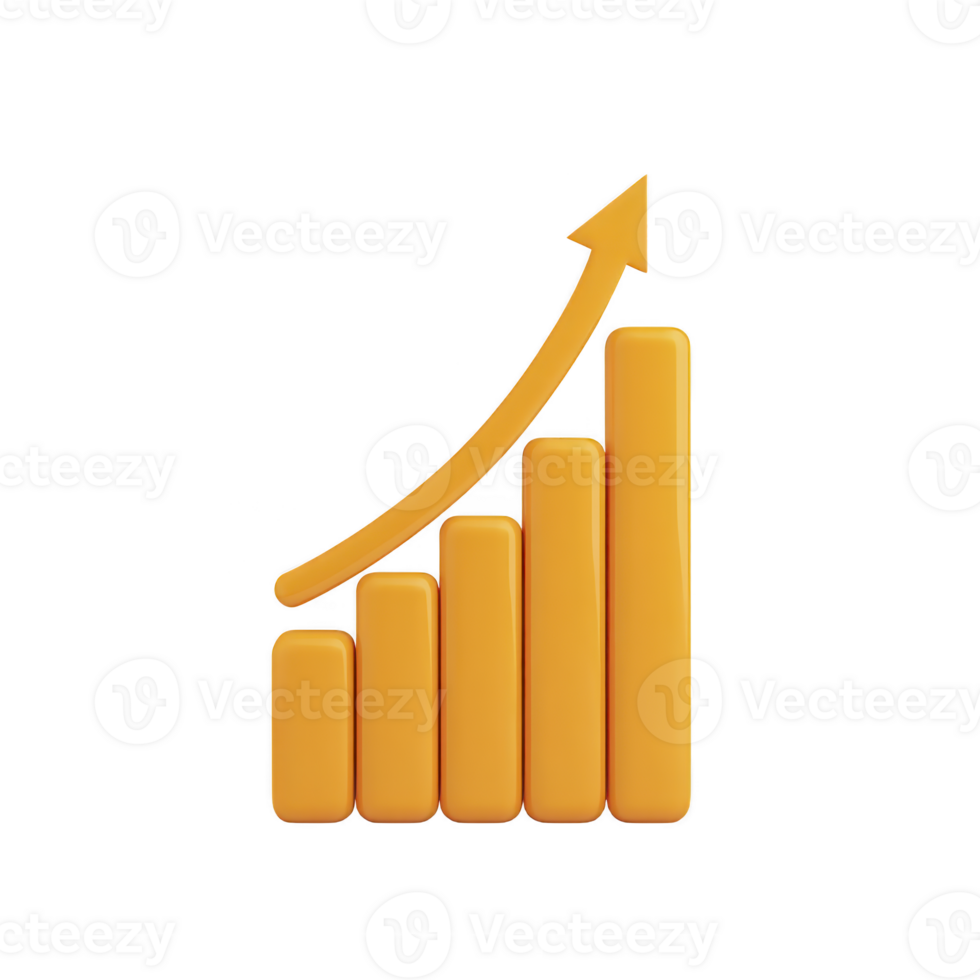 A 3d orange bar graph with upward arrow symbolizes growth and success, ideal for business and financial presentations png