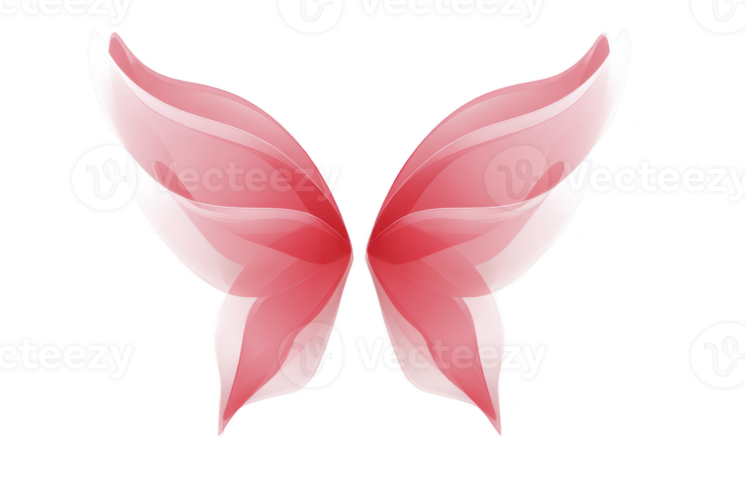 A pair of translucent pink butterfly wings with soft gradient effect, creating ethereal and delicate appearance. wings have layered, flowing design that suggests movement and grace png