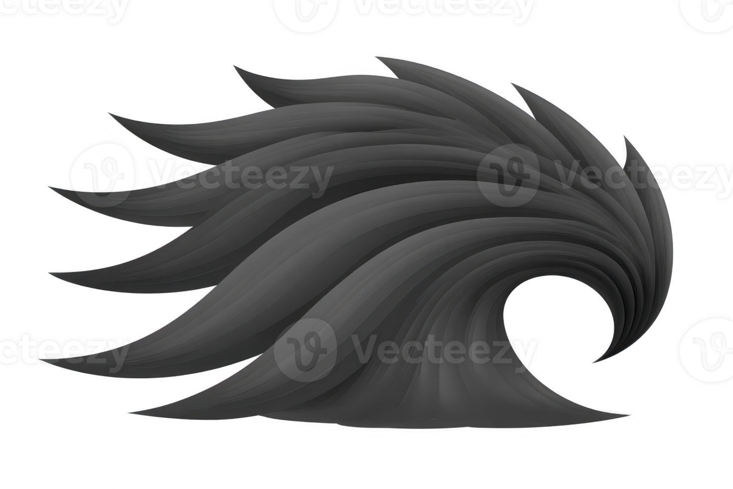 A stylized black wave design with flowing, curved lines creates dynamic and abstract appearance, resembling sleek, modern emblem or logo png