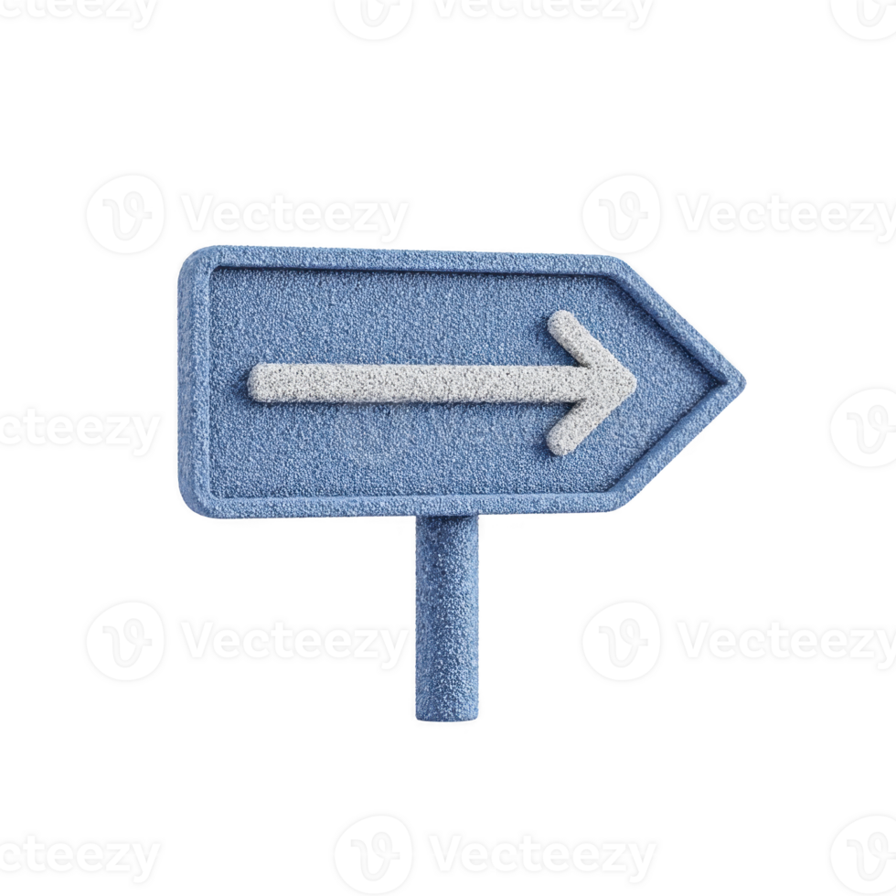 A blue textured right arrow sign with white arrow pointing right, isolated on transparency background. sign has simple, modern design png