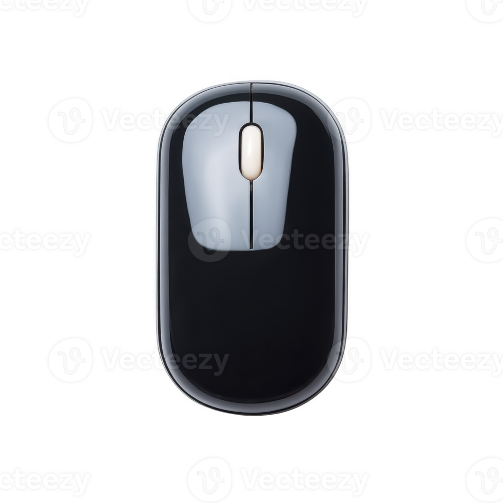 A sleek black wireless computer mouse with glossy finish and ergonomic design, perfect for modern office setups and efficient navigation png