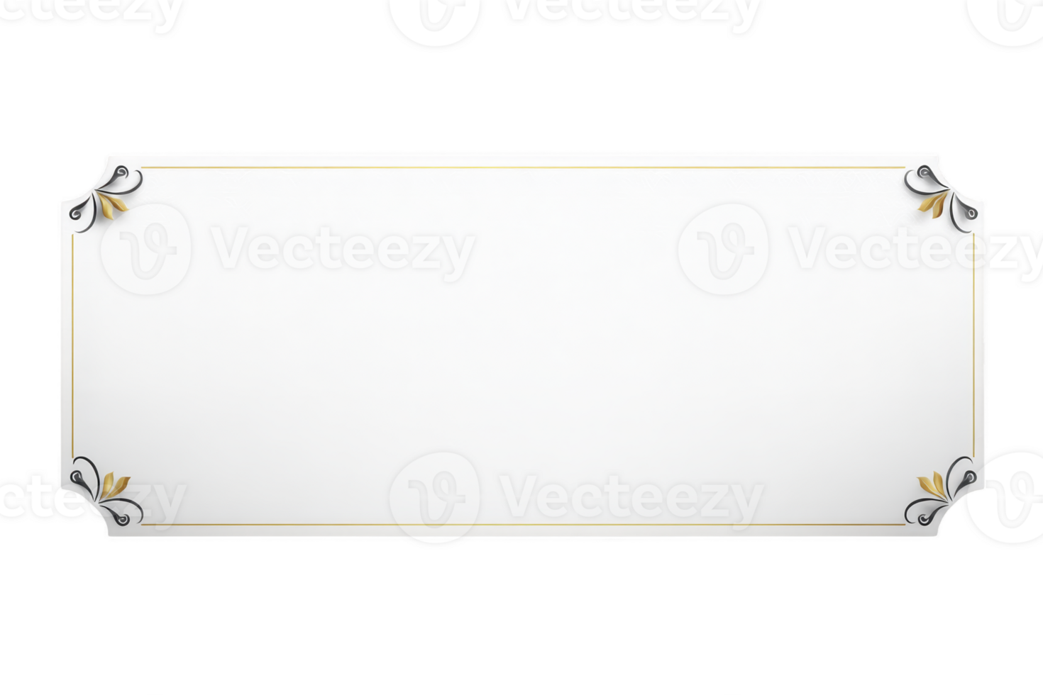 An elegant white rectangular frame with ornate corner designs in gold and black, perfect for invitations or certificates. minimalist style adds touch of sophistication to any formal document png