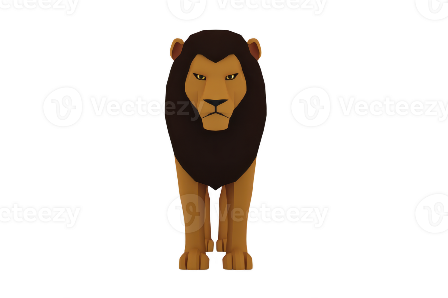 A 3d illustration of lion with dark mane standing confidently, showcasing its majestic and powerful presence. lion expression is serious and focused png