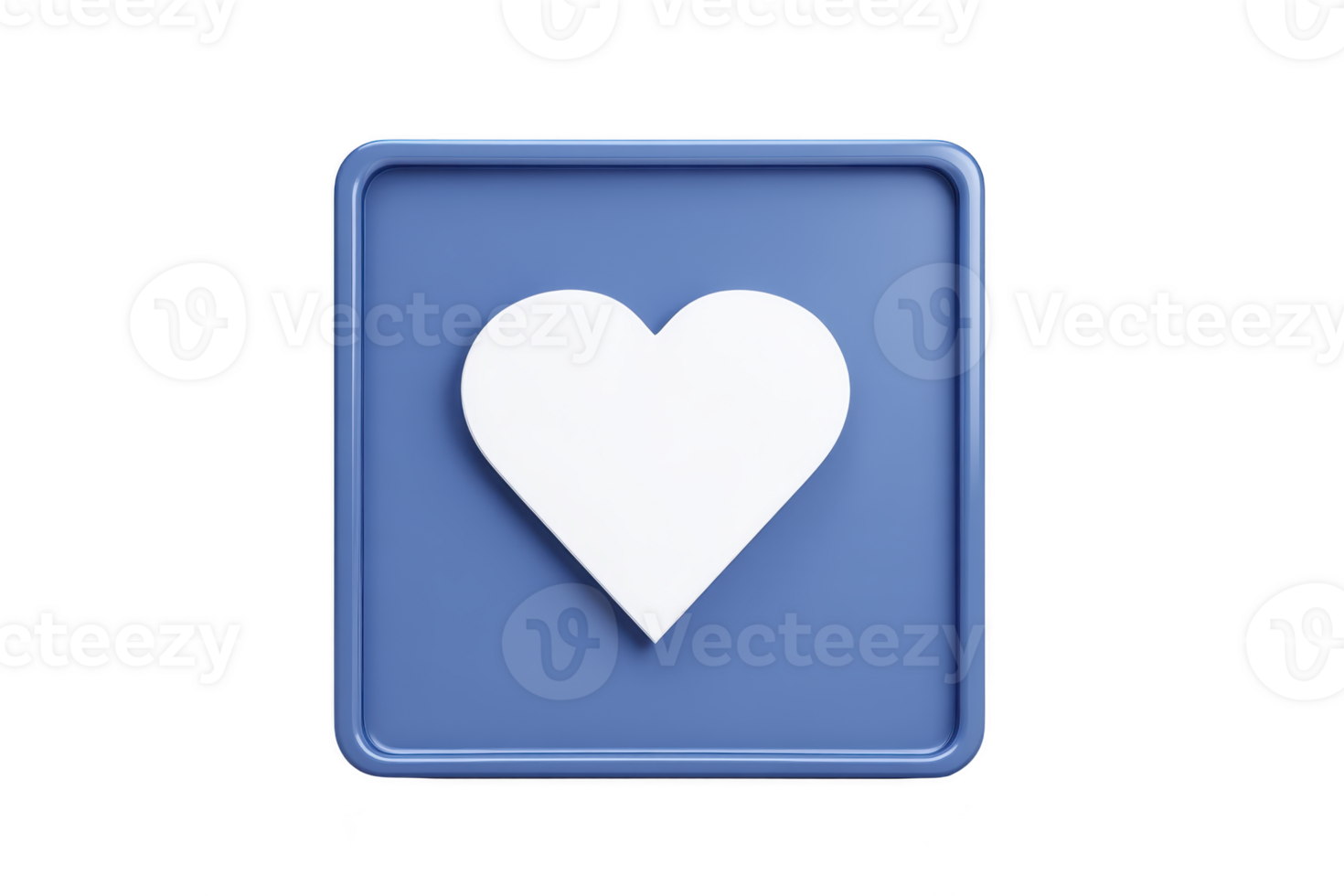 A blue square icon with white heart symbol in center, representing love or like, is displayed. minimalist design and soft colors convey sense of calm and affection png