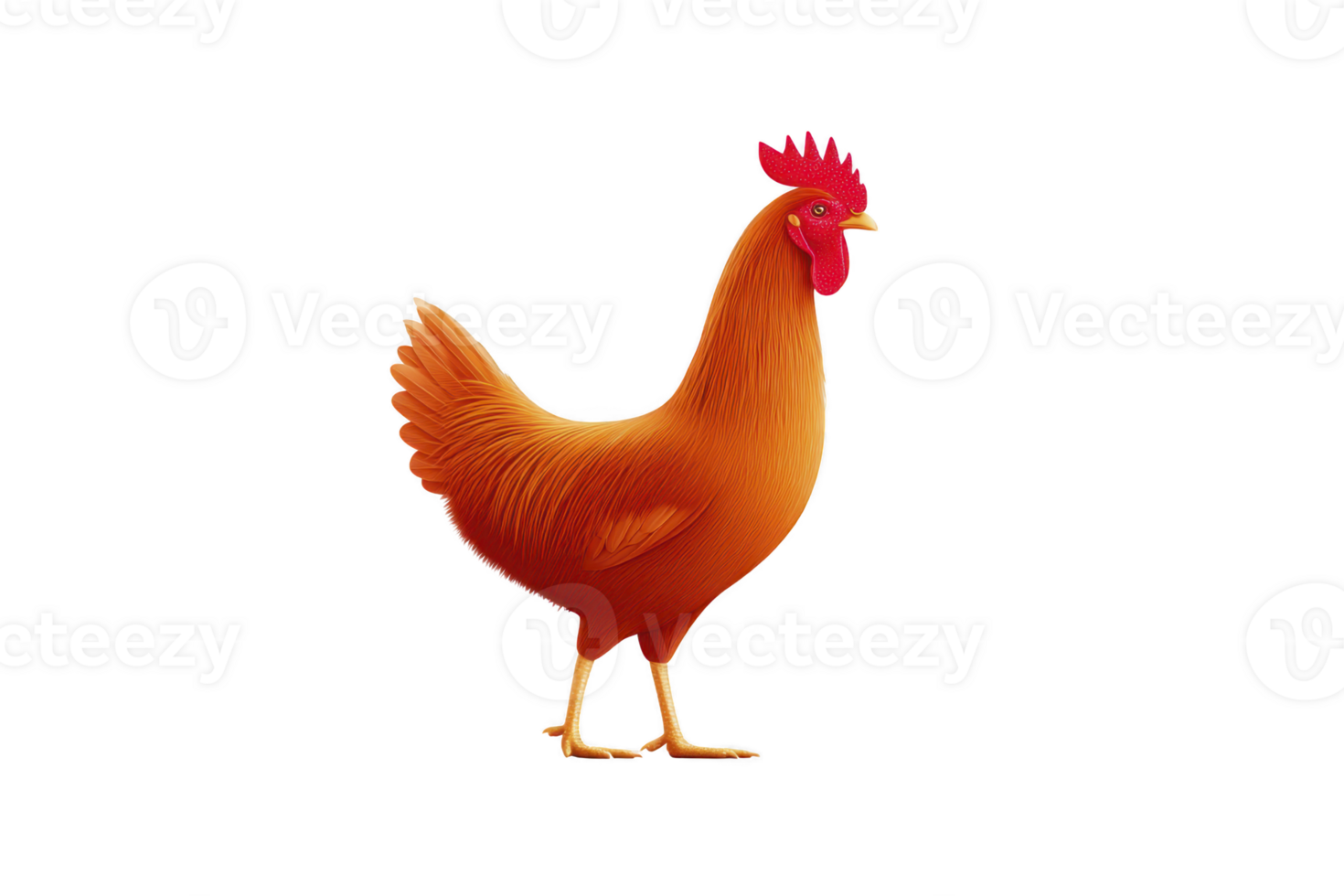 A vibrant orange rooster stands proudly with red comb and detailed feathers, showcasing its elegant posture against plain background png