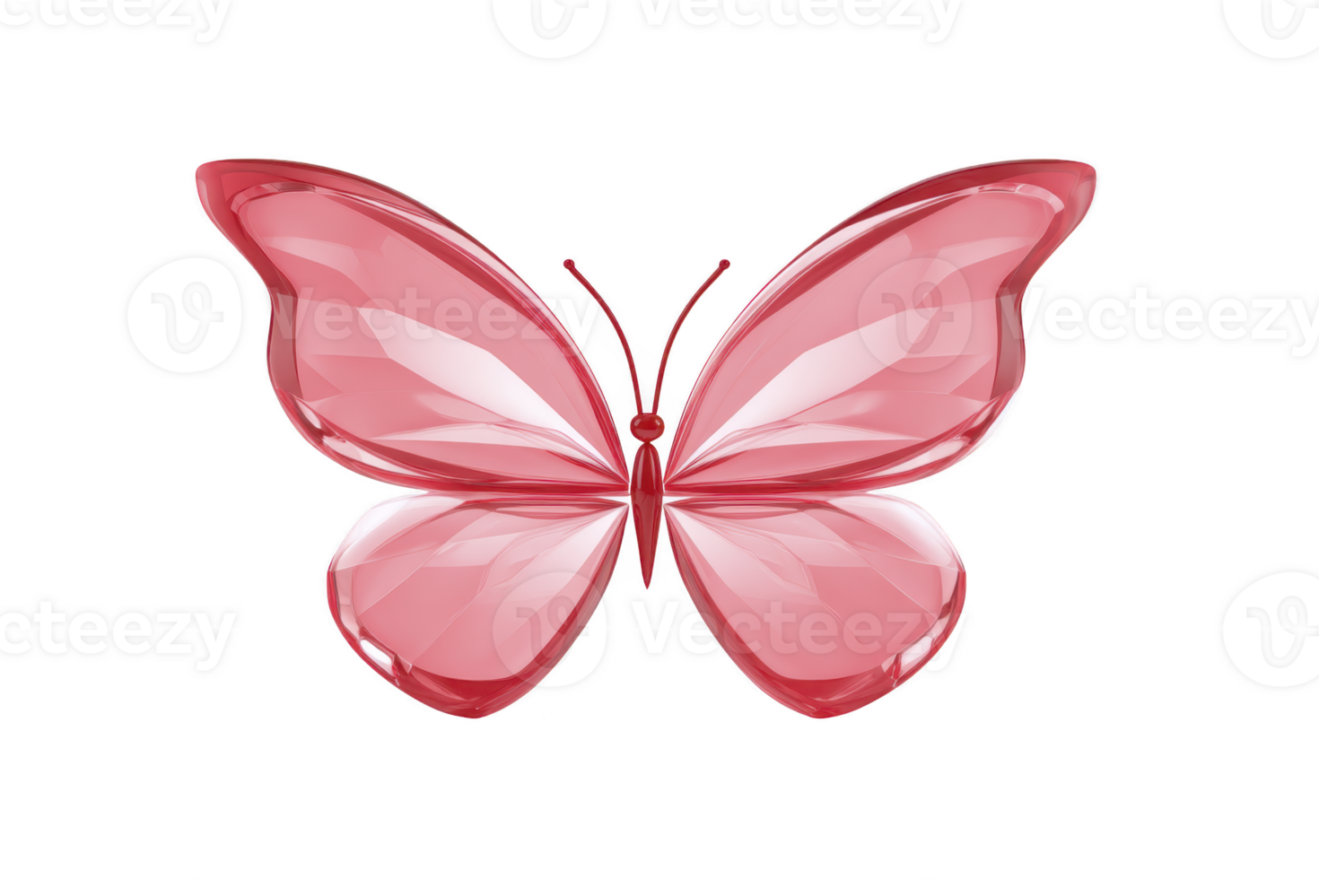 A vibrant pink butterfly with glossy, reflective surface and symmetrical wings, creating sense of elegance and beauty. butterfly design is simple yet striking, capturing attention png