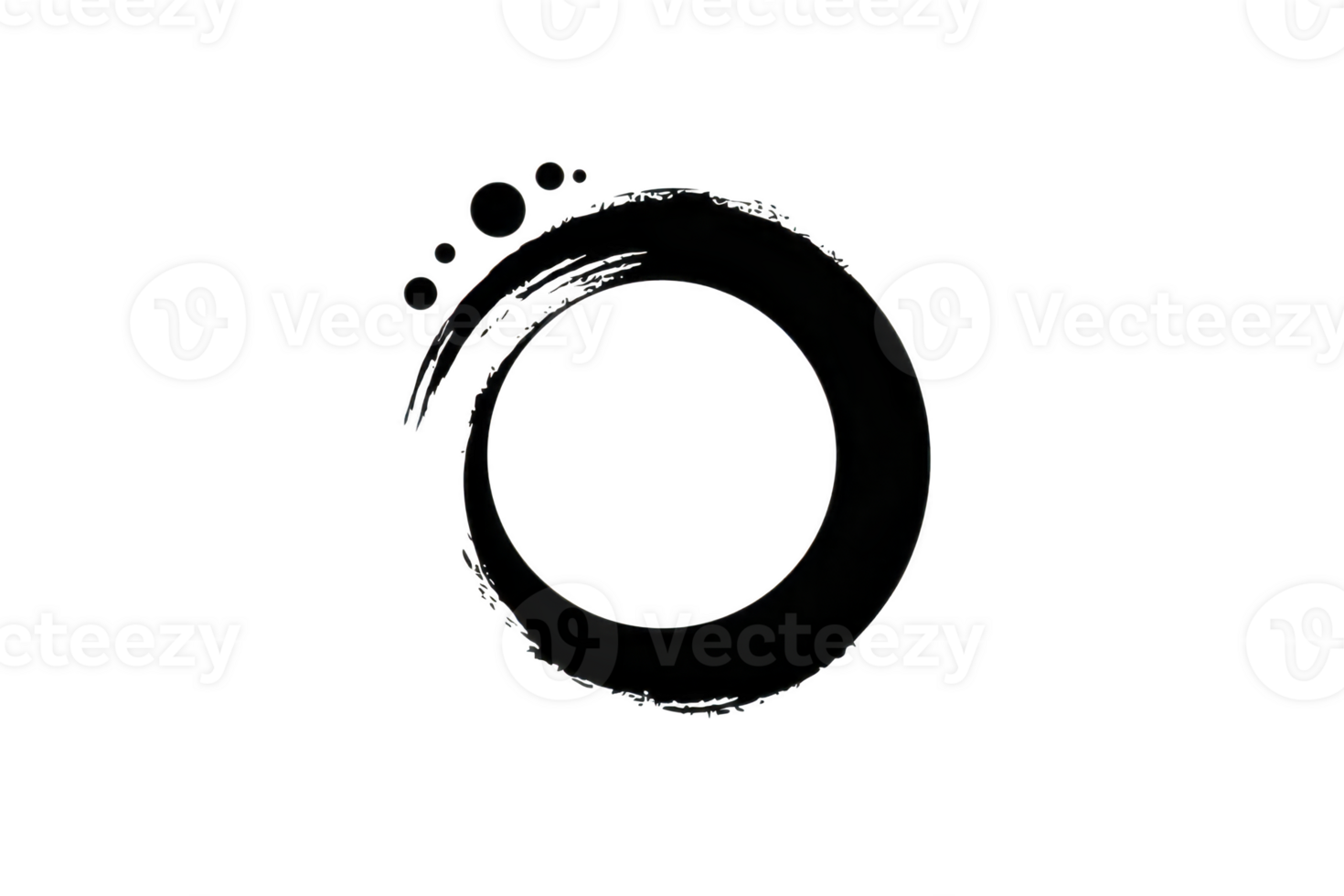 A this features minimalist black circular brushstroke design with three smaller dots, evoking sense of simplicity and balance. design is set against transparent background png