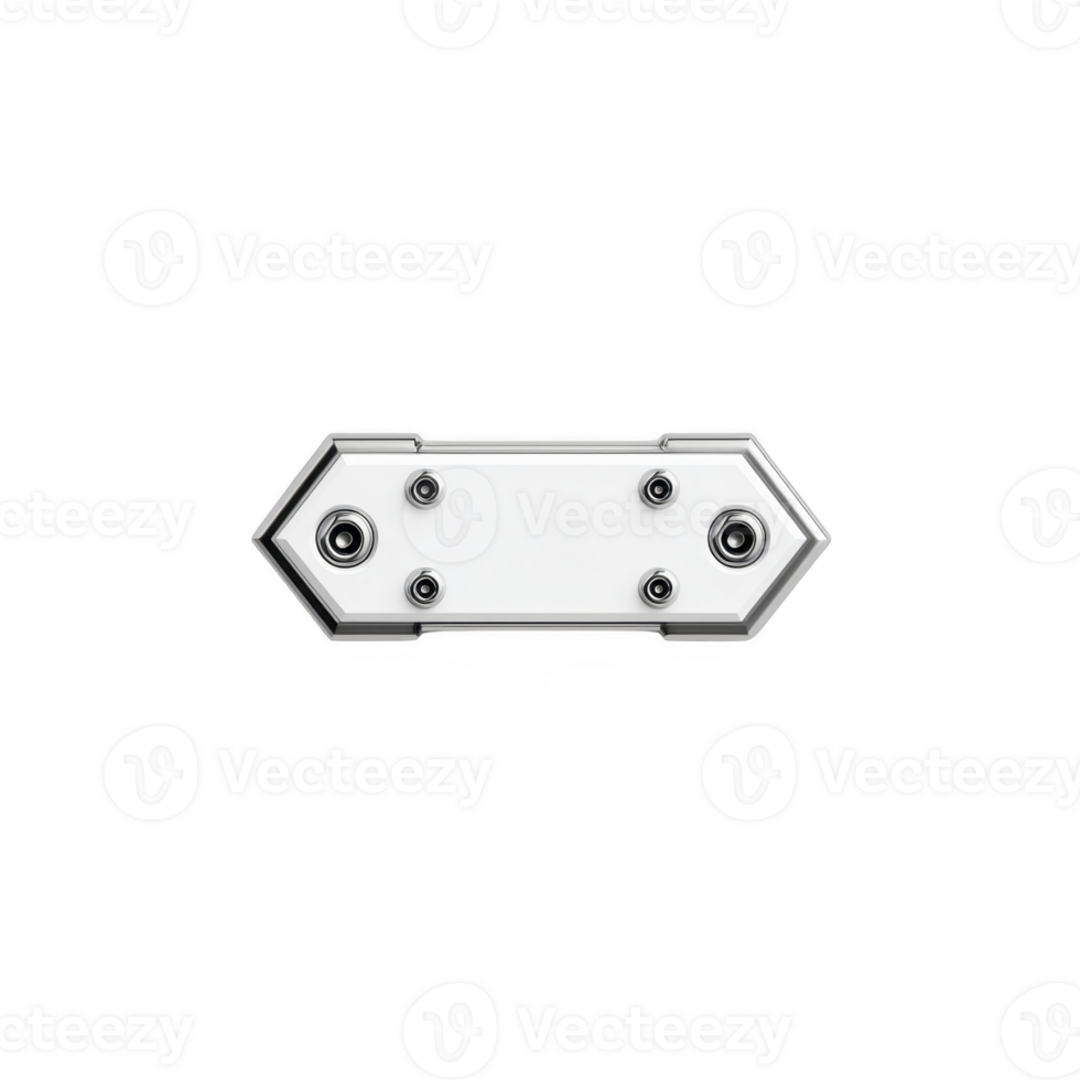 A white, hexagonal shaped object with metallic border and multiple circular elements is centered transparency background. design is sleek and modern, suggesting technological or decorative purpose png