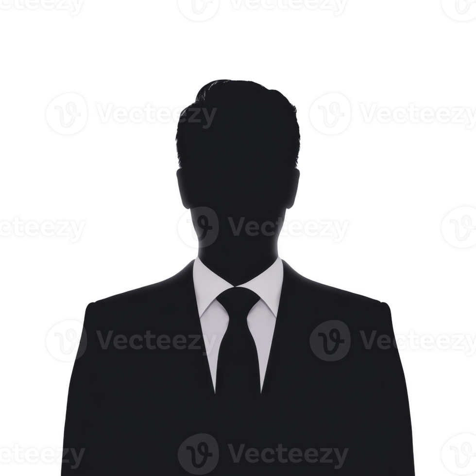 A silhouette of person in suit and tie, standing against plain background, conveying sense of mystery and professionalism png