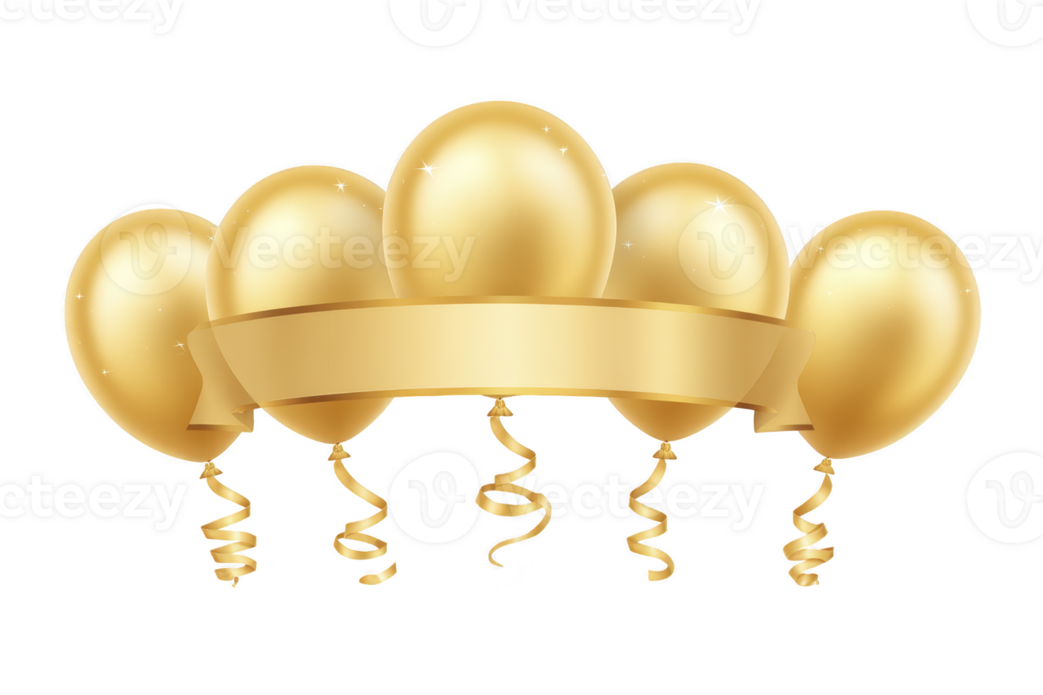 A golden balloons with shiny ribbons form festive arch, creating elegant and celebratory atmosphere. perfect for parties, events, or special occasions png