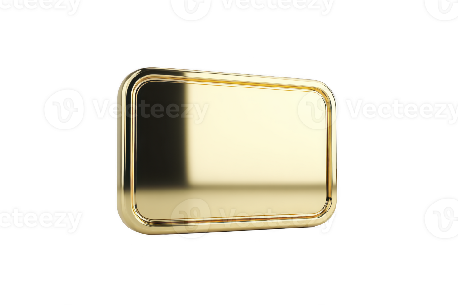 A shiny, rectangular gold plaque with rounded edges and reflective surface is displayed against plain background. elegant design and luxurious appearance make it suitable for awards or signage png