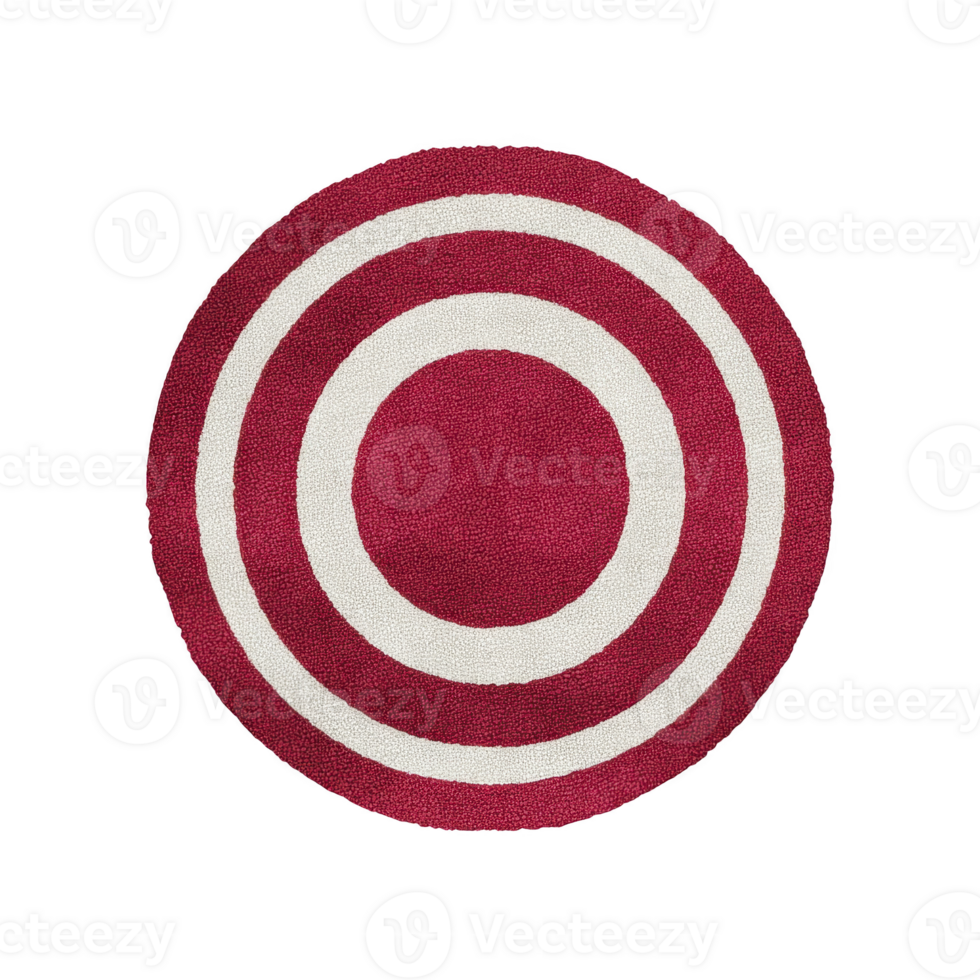 A round, red and white circular target design with concentric rings, resembling classic bullseye pattern. vibrant colors create striking visual effect png