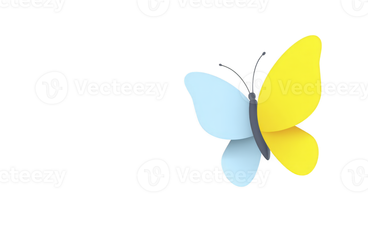 Vibrant butterfly with blue and yellow wings gracefully flutters against transparency background, symbolizing transformation and freedom. minimalist design adds touch of elegance png