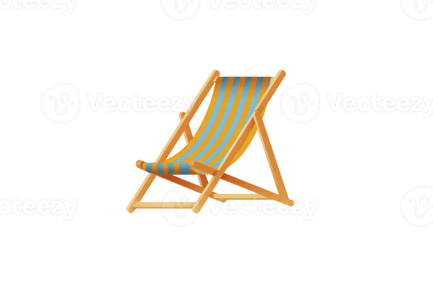 Colorful striped deck chair with wooden frame, perfect for relaxing at beach or in garden. vibrant blue and orange stripes add cheerful touch to outdoor seating png