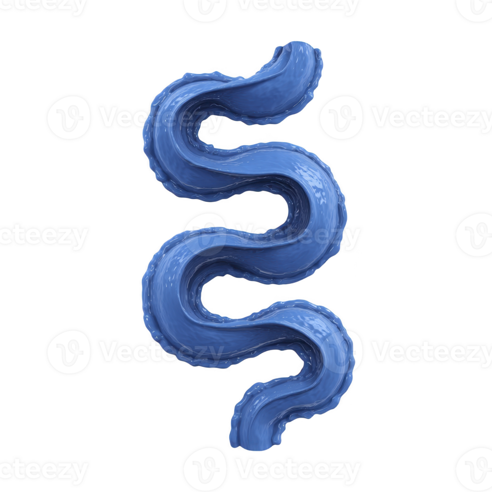 This features wavy, abstract blue shape resembling twisted ribbon or paint stroke. texture appears glossy and smooth, with vibrant blue color that stands out against background. form is dynamic png