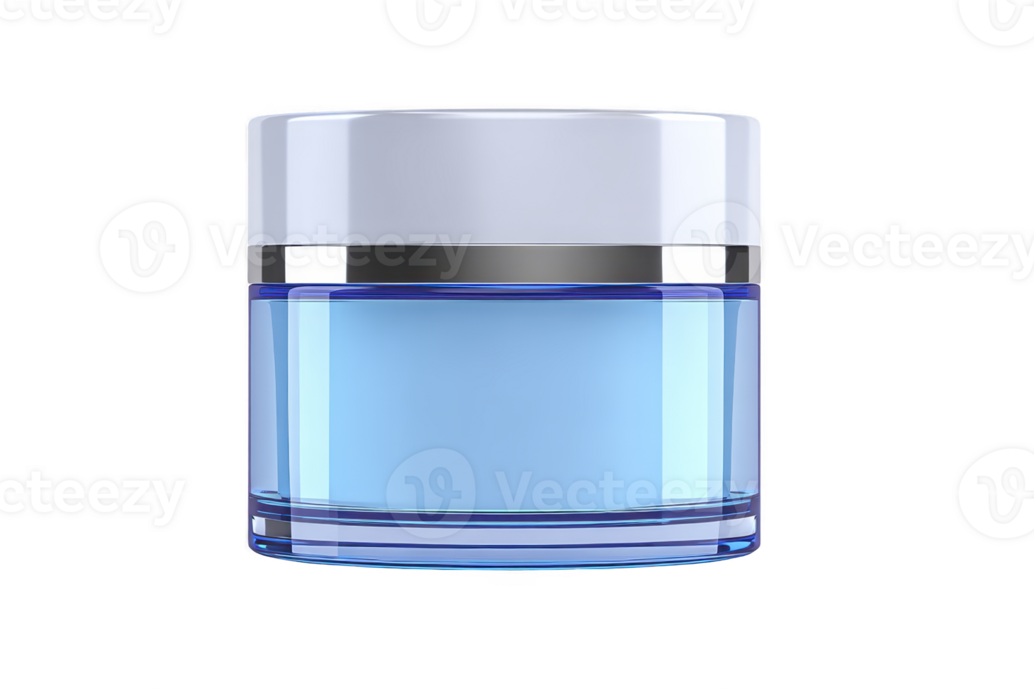 A sleek, transparent blue cosmetic jar with silver lid, perfect for storing creams or lotions, exudes elegance and simplicity png