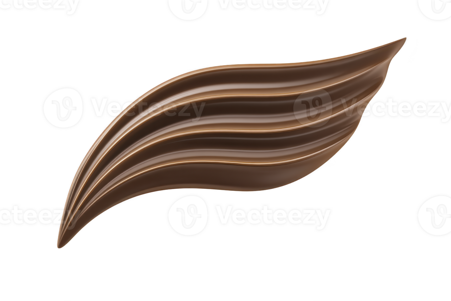 Smooth, flowing swirl of rich, dark chocolate creates elegant, abstract shape resembling leaf or feather. glossy texture and deep brown color evoke sense of indulgence and luxury png