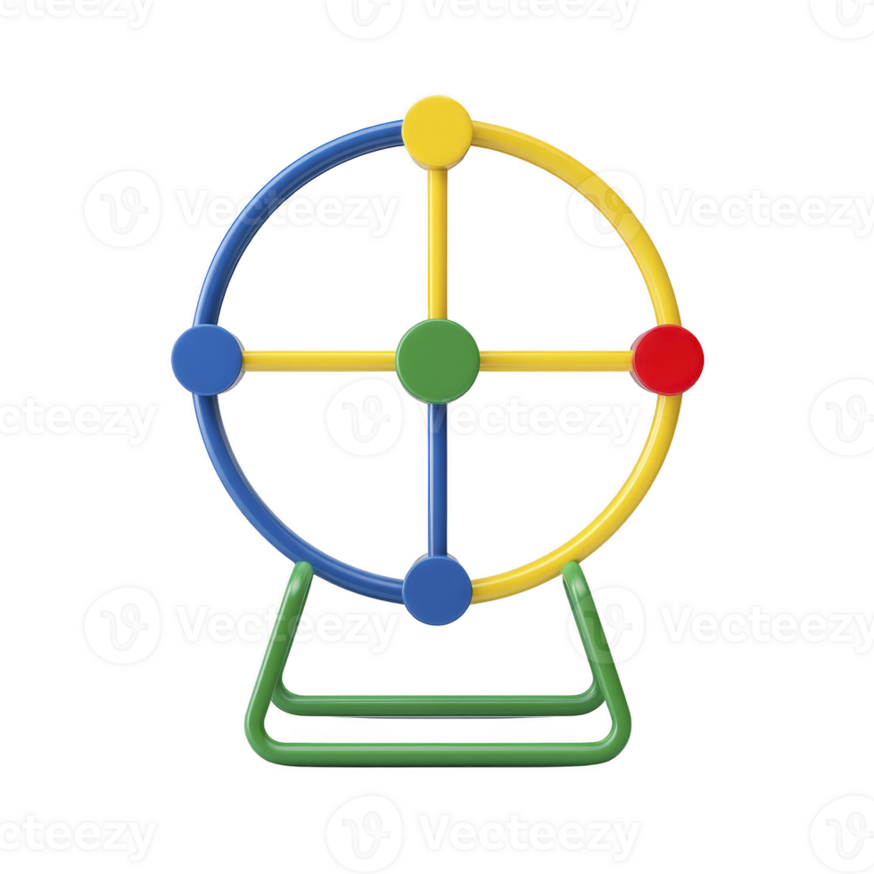 A colorful abstract sculpture featuring circular design with intersecting lines and vibrant colors, including blue, yellow, red, and green, creating playful and modern aesthetic png