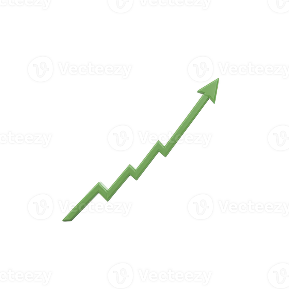 A green upward trending arrow symbolizes growth and success, often used in financial contexts to represent increasing profits or positive trends png