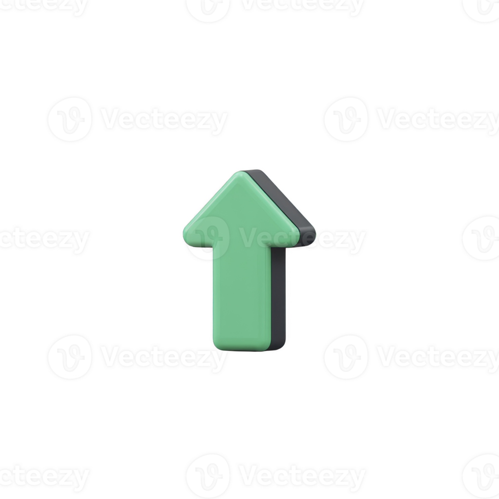 A 3d green arrow pointing upwards on plain background, symbolizing direction or progress. arrow is simple and modern, suitable for various design purposes png