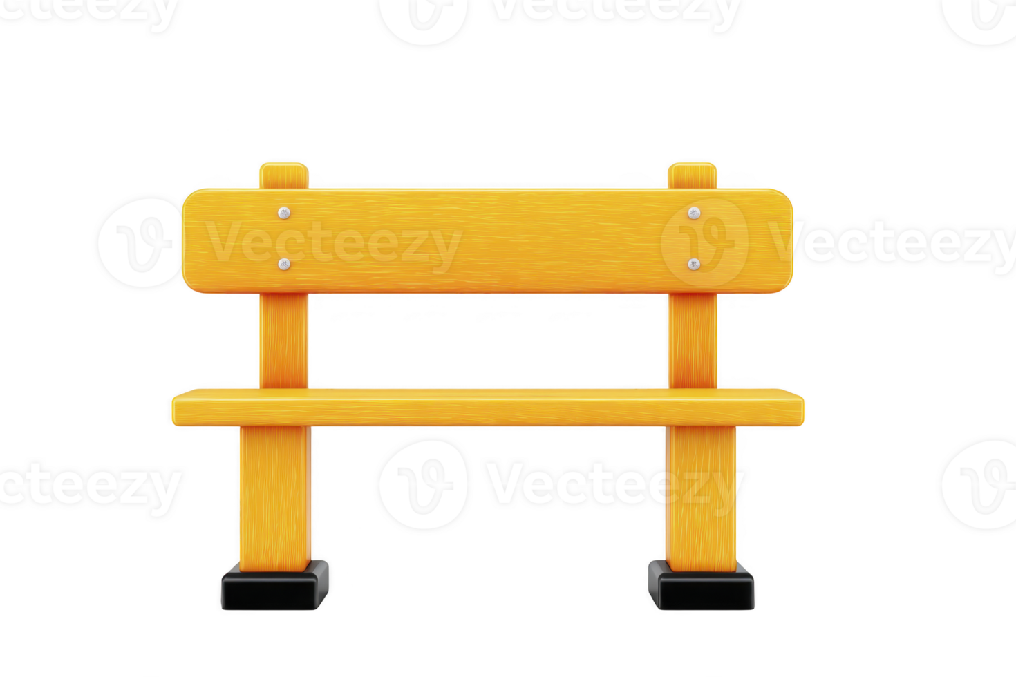 Simple wooden bench with bright yellow finish, featuring backrest and sturdy legs, isolated on transparency background. bench exudes cheerful and inviting vibe png
