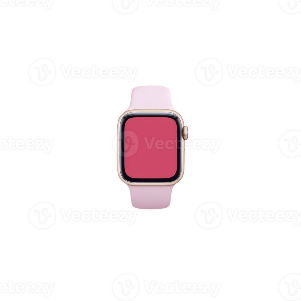 A smartwatch with pink band and blank red screen is displayed against transparency background. watch has sleek design, suitable for modern fashion and technology enthusiasts png