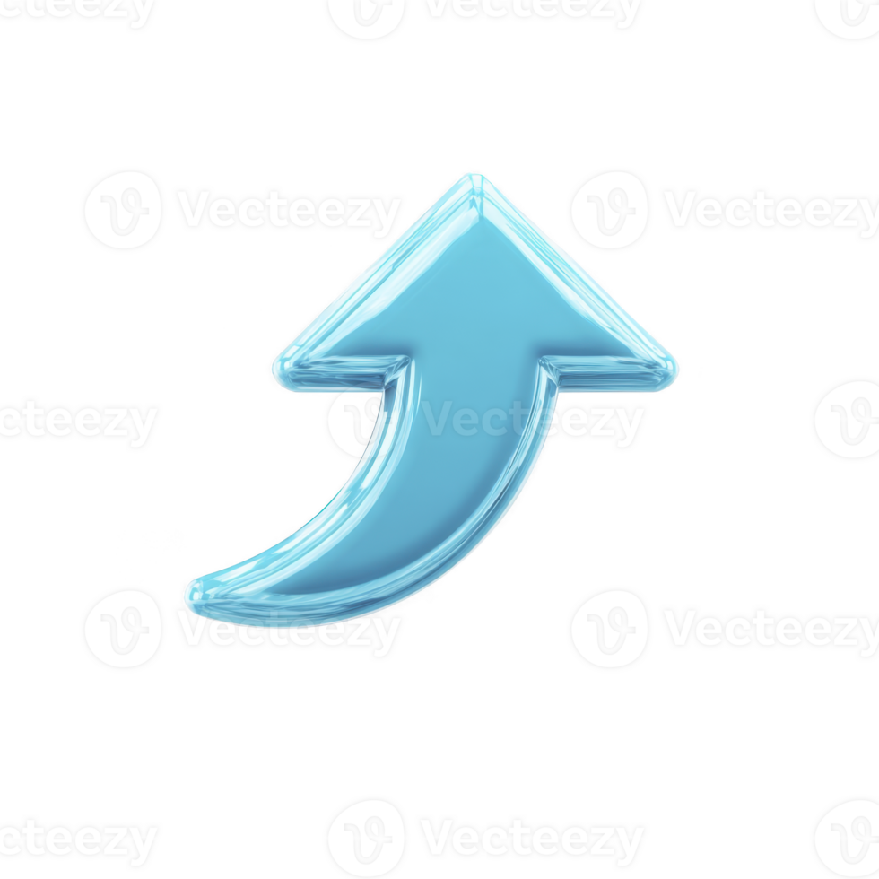 Shiny blue upward arrow with glossy finish, symbolizing progress or increase, isolated on transparency background. arrow sleek design adds modern touch png