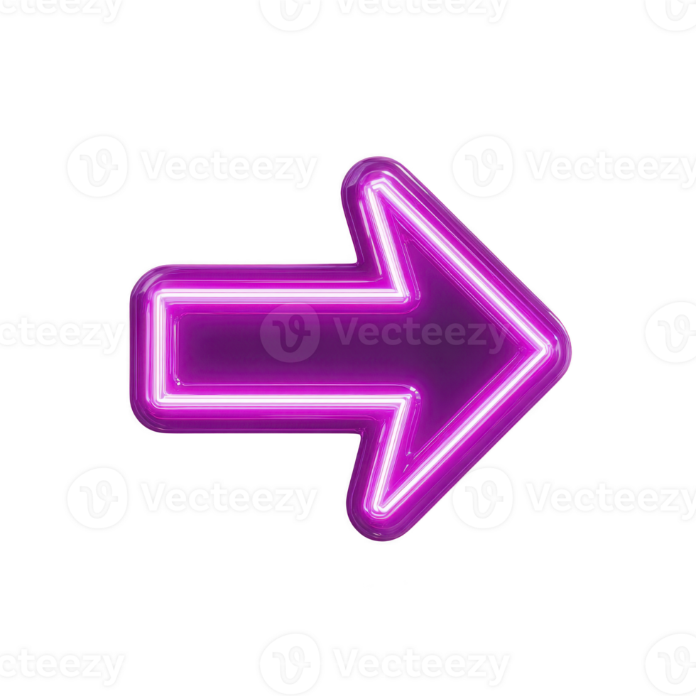 Glowing neon pink arrow pointing to right on transparent background, creating vibrant and modern look. Perfect for digital designs, signage, or highlighting important information png