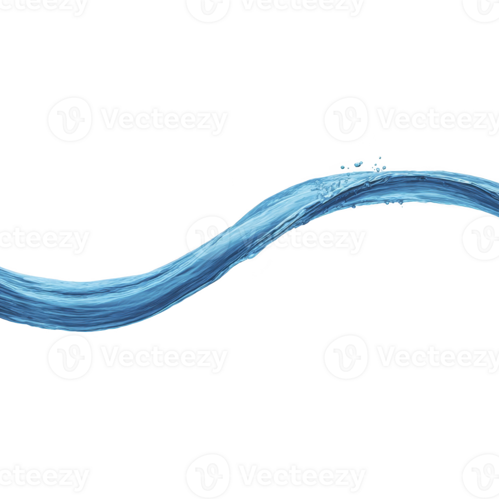 Dynamic blue water splash curves gracefully against transparent background, capturing motion and fluidity. image evokes sense of freshness and purity png