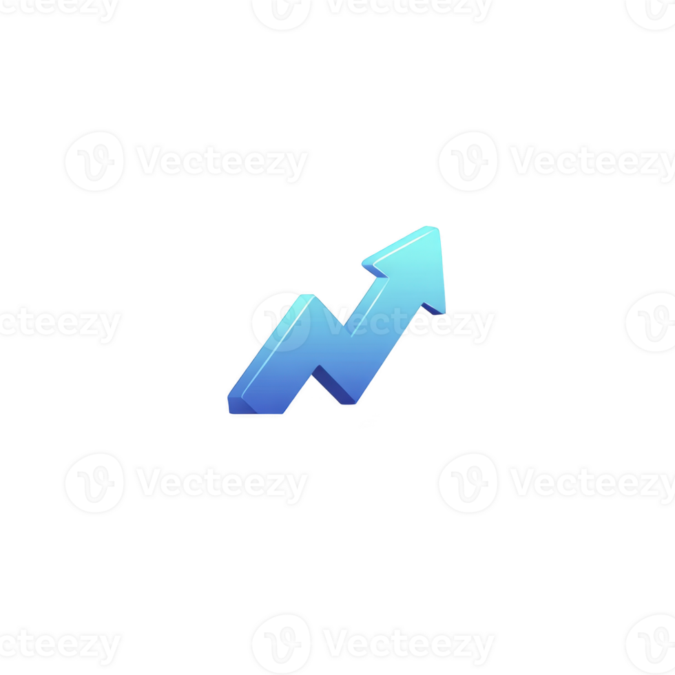 A blue 3d arrow icon pointing upwards, symbolizing growth and progress. arrow has zigzag shape, often used in financial or business contexts to represent increasing trends or success png