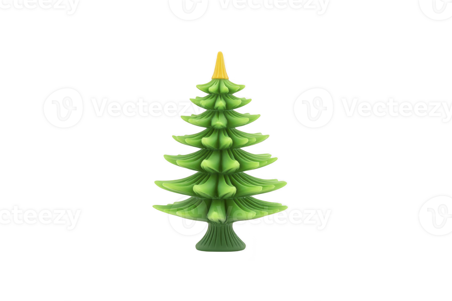 Vibrant green Christmas tree with yellow star on top, featuring layered branches and festive appearance. tree is stylized and stands alone against plain background png