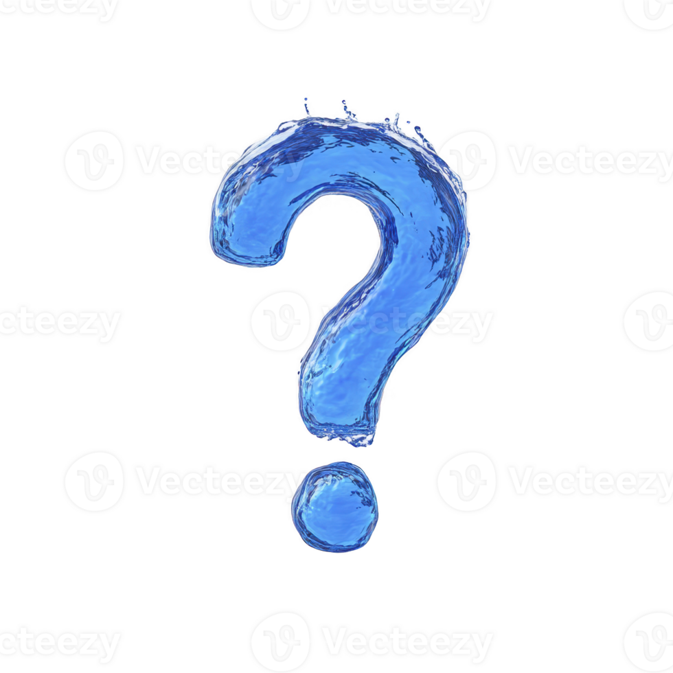 Blue water textured question mark symbol stands out against transparency background, creating striking visual effect. fluid design suggests movement and curiosity png