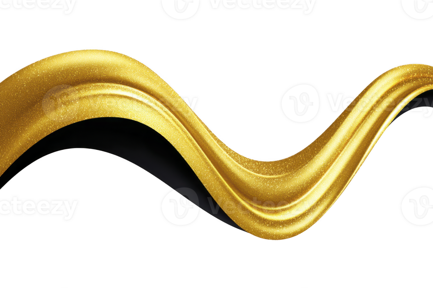 Shiny golden wave with smooth, flowing design creates luxurious and elegant visual effect. metallic texture adds sense of richness and sophistication to abstract form png