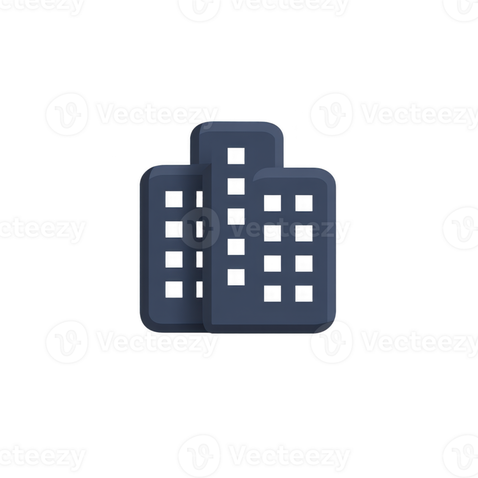 Minimalist illustration of dark blue building with multiple windows, representing urban architecture. design is simple and modern, conveying sense of city life and development png