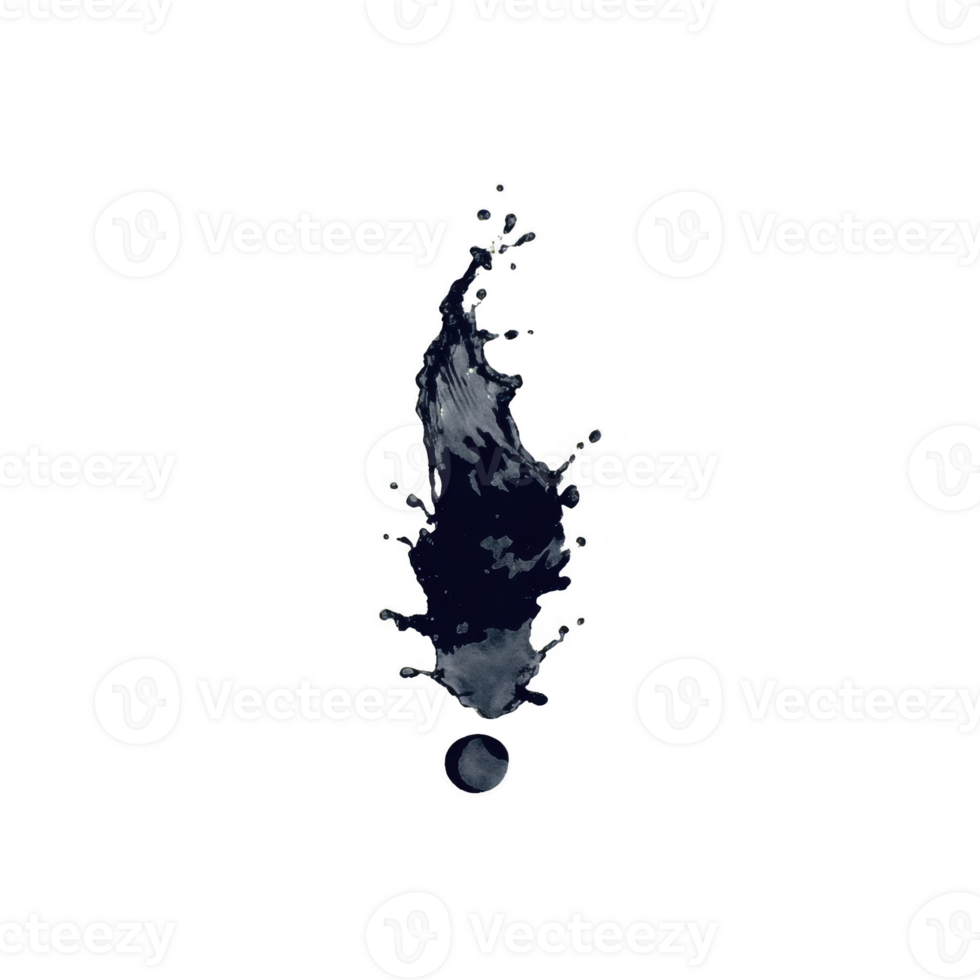 Dynamic splash of water forms exclamation mark, symbolizing excitement and energy. fluid motion and clear droplets create sense of movement and vitality png