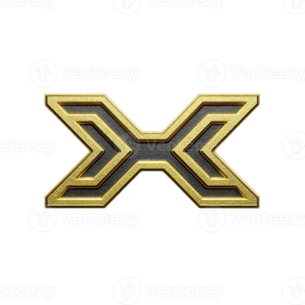 Gold and black geometric X design with metallic texture, featuring intricate patterns and modern, sleek appearance. bold and shiny finish gives it luxurious feel png
